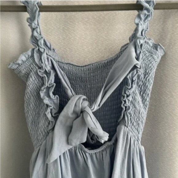 Super Sweet Light Blue Smocked RuffledTie-Back Mini Dress XS - Picture 4 of 12